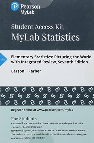 Mylab Statistics with Pearson Etext (Up to 24 Months) Access Code for Elementary Statistics: Picturing the World with Integrated Review