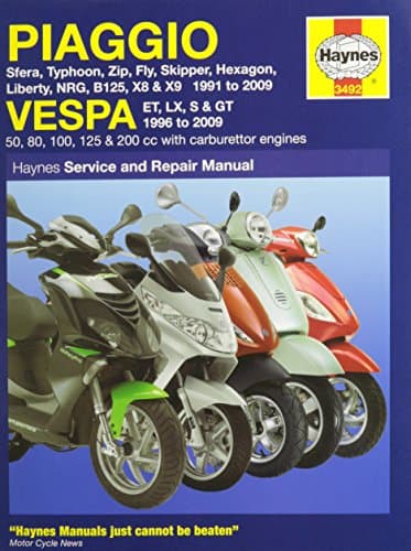 Piaggio Vespa: Sfera, Typhoon, Zip, Fly, Skipper, Hexagon, Liberty, NRG, B125, X8 & X9 1991 to 2009 and Vespa ET, LX, S & GT 1996 to 2009 (Haynes Service & Repair Manual)